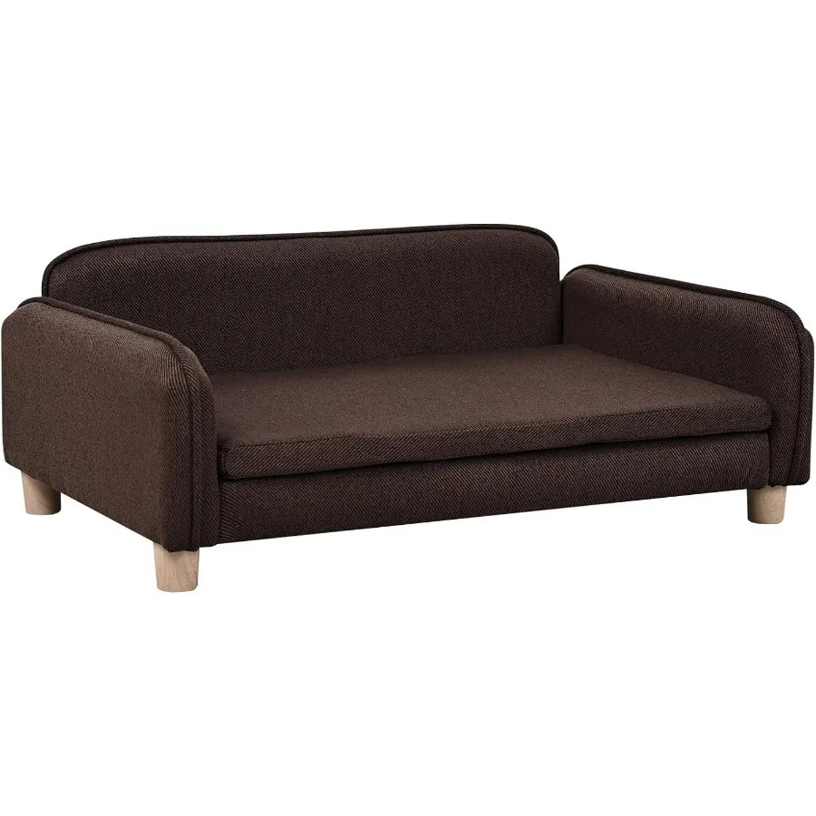 Big Sized Dog Bed with Wooden Frame for Large Medium Pets - Premium Linen Fabric Pet Sofa Couch with Washable Cushion Ideal for