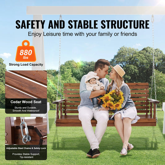SucceBuy Wooden Porch Swing 5 ft Patio bench swing for Courtyard Garden Upgraded 880 lbs Strong Load Capacity Swing Chair Bench