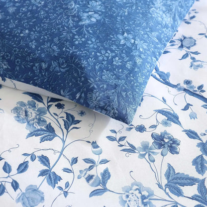 Reversible King Comforter Set with Cotton Bedding, Includes Shams, Euro Shams & Throw Pillows in Elise Blue