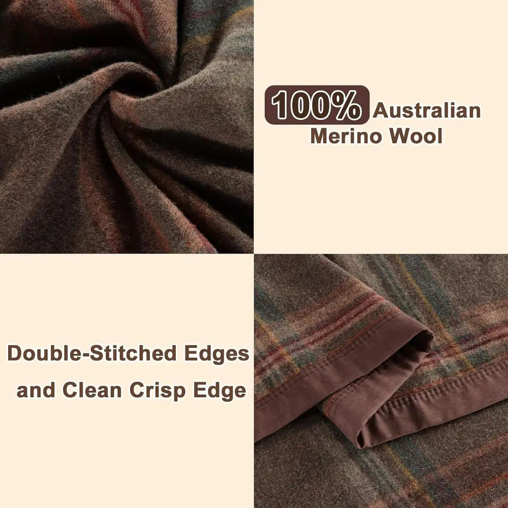 Pure Merino Wool Queen Size, Australian Organic Natural Wool Blanket, Hypoallergenic Wool Blanket for Bed, Medium Weight, Plaid
