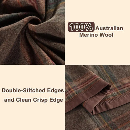 Pure Merino Wool Queen Size, Australian Organic Natural Wool Blanket, Hypoallergenic Wool Blanket for Bed, Medium Weight, Plaid