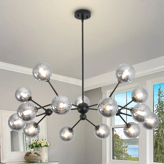 Chandelier Living Room Light Fixtures 15-Lights Sputnik Chandelier Bubble Glass Chandelier for Foyer Dining Room