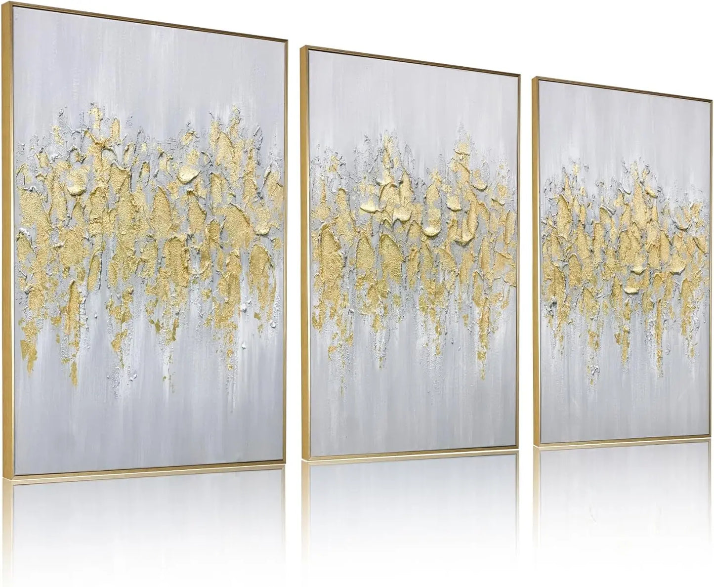Abstract Gold Wall Art Set of 3 Hand-Painted Canvas Panels for Living Room Bedroom Modern Decor
