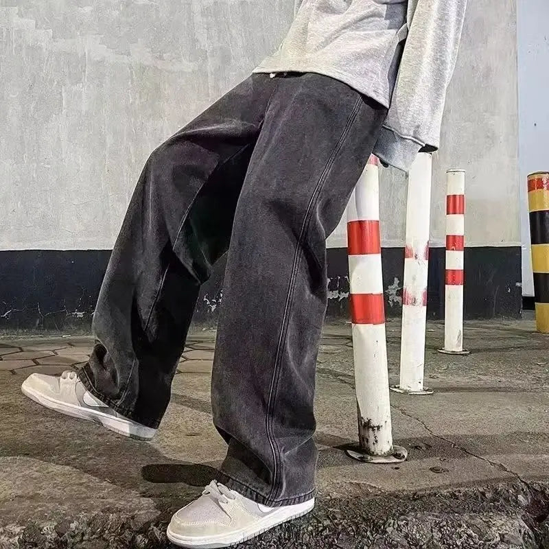 Spring Autumn Men Baggy Jeans Oversize Straight Loose Casual Denim Trousers Solid Color Streetwear Fashion Y2k Wide Leg Pants
