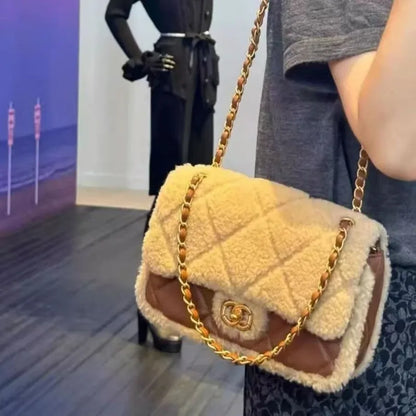 teddy bear square fat lamb plush mini rhombus shoulder chain mouth cover bag for women BC7-2