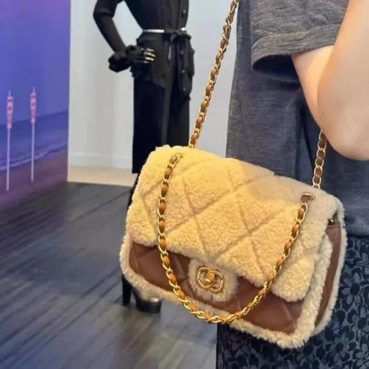 teddy bear square fat lamb plush mini rhombus shoulder chain mouth cover bag for women BC7-2