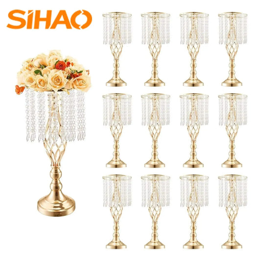 Tall Crystal Wedding Flower Stand|SIHAO Crystal Wedding Flower Stand Vase Set of 12 - 49cm/19.3" Elegant Centerpiece for Wedding Banquet, Party & Home Decoration