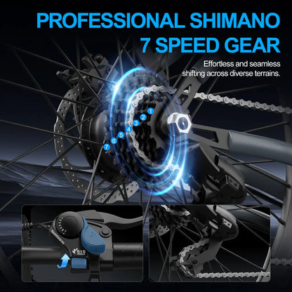 24-Inch 500W Electric Bike for Adults, 40 Miles 20Mph Mountain E-Bike, 360Wh Removable Battery, 7-Speed, 24-Inch Tires