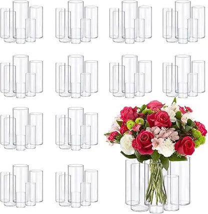 Set of 72 Clear Glass Cylinder Vases for Elegant Centerpieces, Small Flower Arrangements, Home Decor & Table Settings
