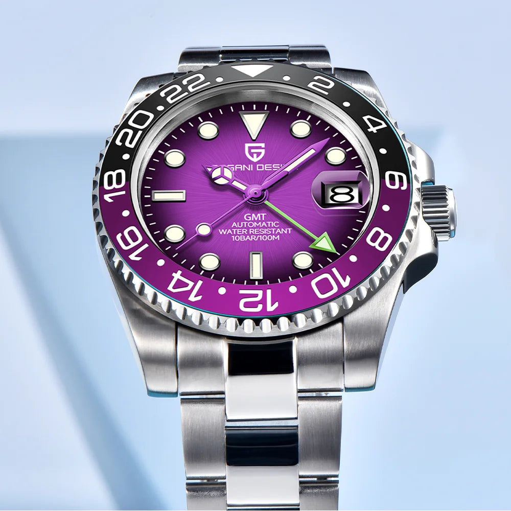 2026 PAGANI DESIGN V2 Black Purple Elegant Low Key Men Mechanical Watch 100M Waterproof Oyster Bracelet Sapphire Glass Stainless Steel Men Automatic Watch Gift Watches