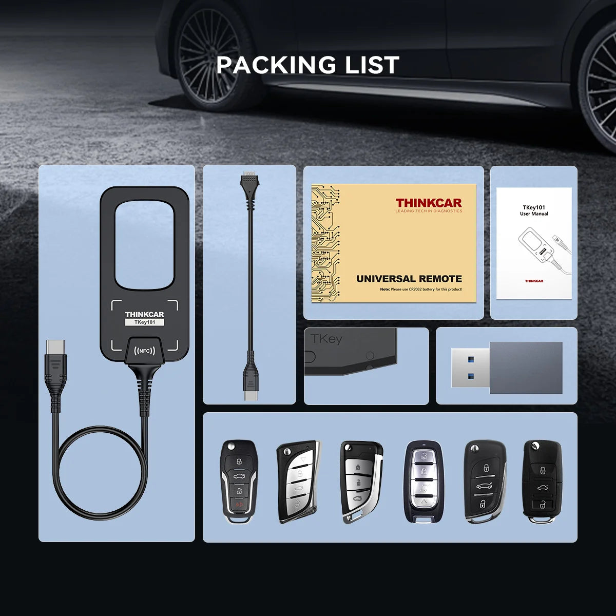 THINKCAR Tkey 101 Car Programming Tools With 6 Unit Remote Keys Support Key Chip Reading Remote Control Pairing For 689BT 892BT