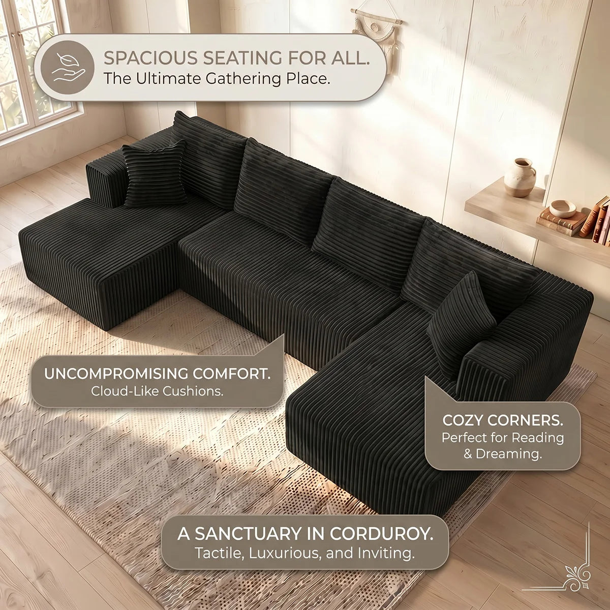 U-shaped Modular Canvas Sofa - Modern Living Room Design - Comfortable - No Assembly Required - Frameless Combination Sofa
