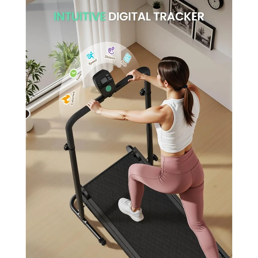 Dual Flywheel Manual Treadmill - Incline Non-Electric for Gym/Home, Steel Frame, Black, Smooth Belt Motion Low-Impact Workout