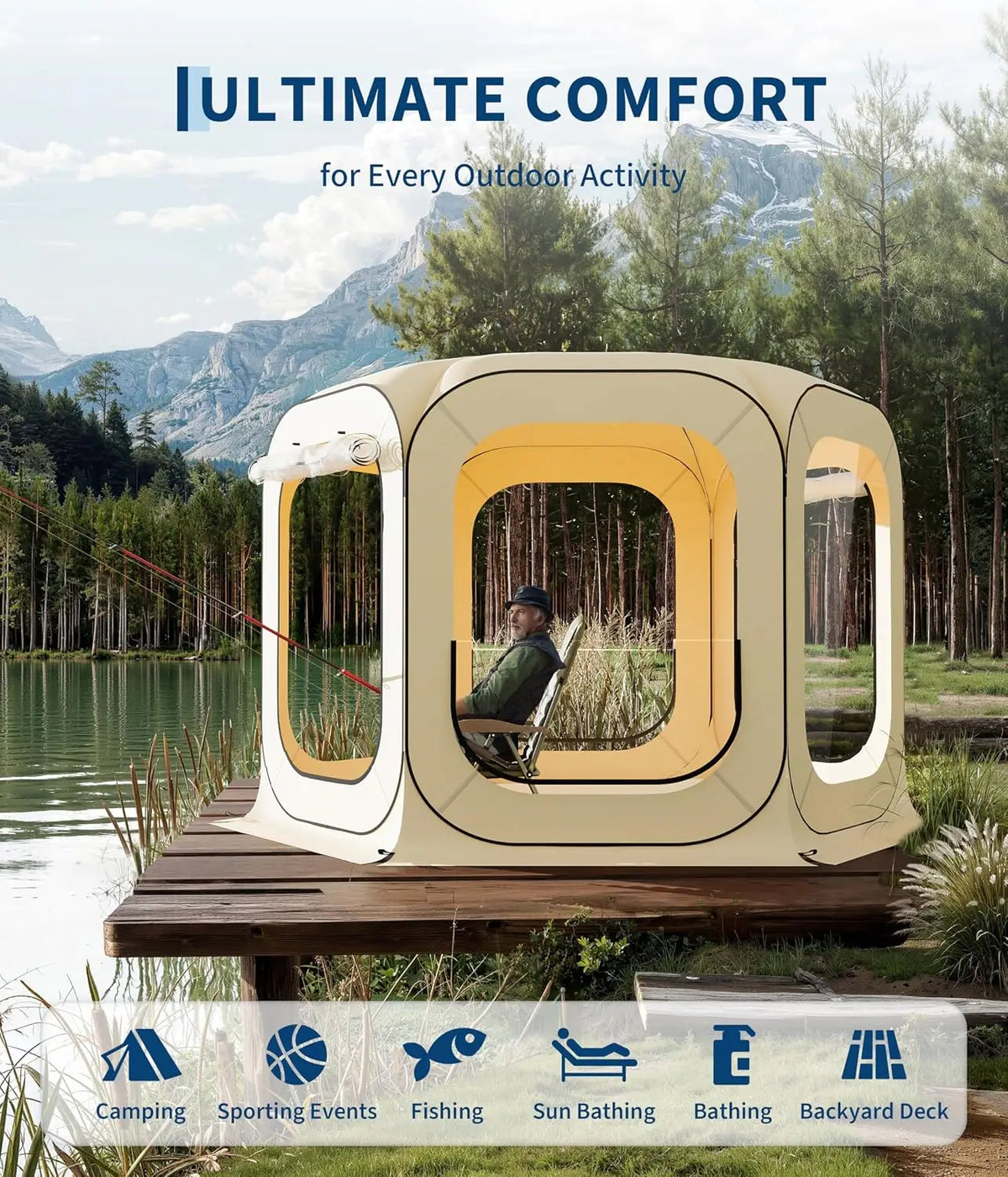 Tacleekii 10FT 12FT Pop Up Screen Tent Portable Screen House Room Instant Bubble Tent Shelter, Rainproof Camping Sun Shelter Coldproof for Patio, Backyard, Deck, Sports Events
