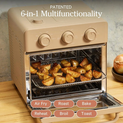 6-in-1 Air Fryer Toaster Oven with Steam Infusion, Non-toxic PFAS-Free Countertop Combo with Bake Pan & Basket