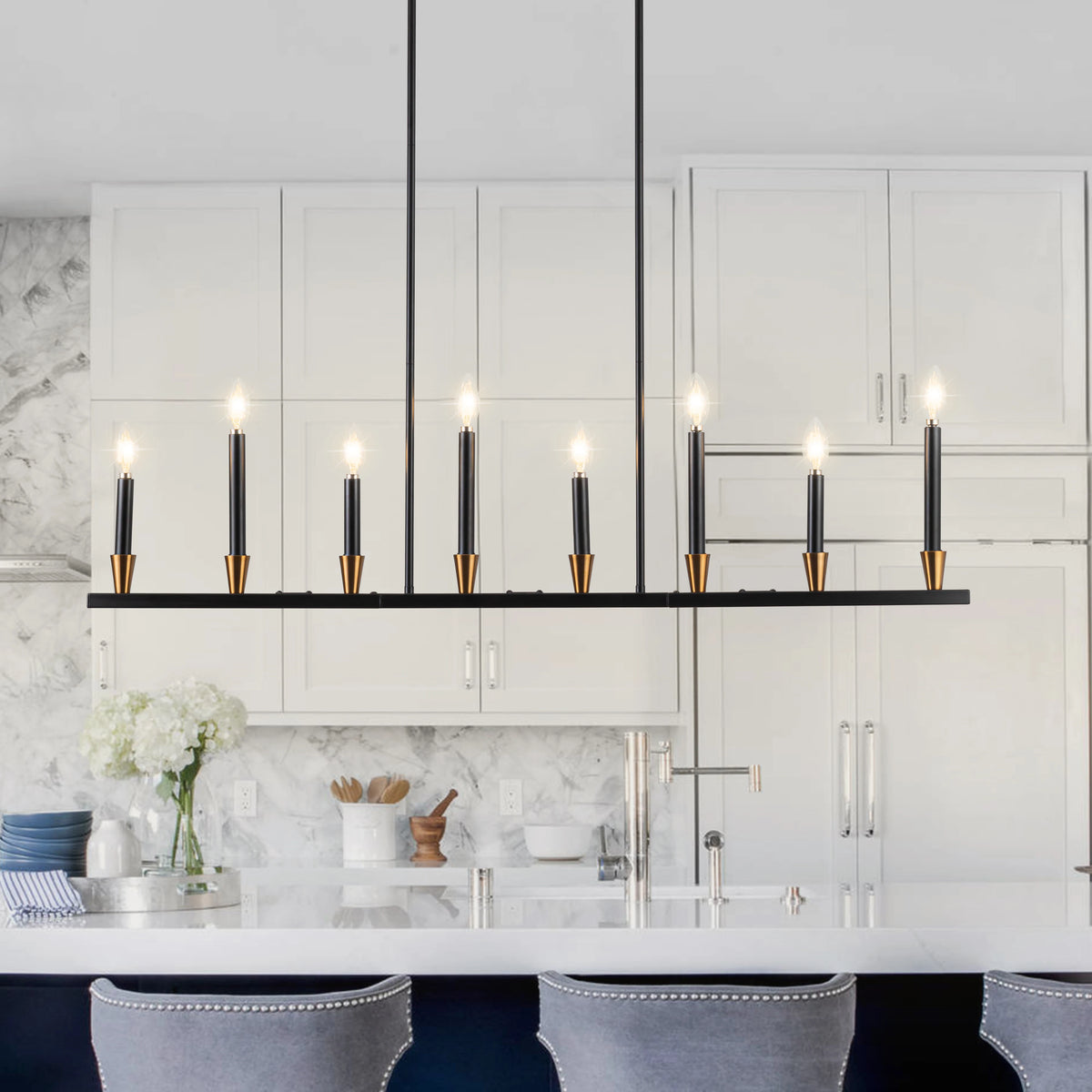 8 Light Dining Room Black Chandelier Kitchen Island Lighting Lights Fixture Farmhouse Chandeliers For Coffe Shop Bar