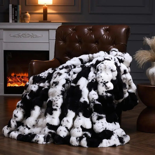 Faux Fur Throw Blanket for Couch, Fluffy Fuzzy Plush Bubble Blanket, Soft Warm Cozy Shaggy Rabbit Blanket, Luxury Decorative Gif