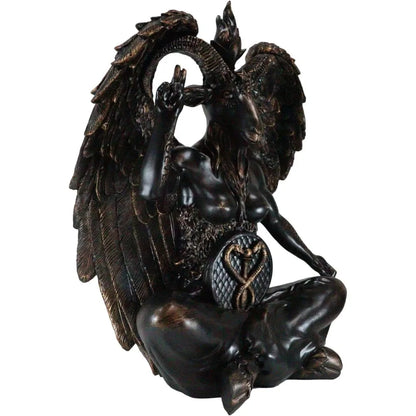 Large 24 Seated Sabbatic Goat Idol Statue - Baphomet, Samael, Lilith, Wicca Occult Illuminati Art Sculpture with Horned Design