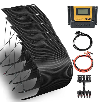 12V Flexible Solar Panel Kit 240W 360w 480W 600W 720W Charge Controller Cable for Battery RV Trailer Boat Cabin Caravan Truck