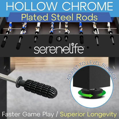 SereneLife 48in Foosball Table, Competition Sized Set with 2 Balls and 2 Cup Holders for Indoor Family Arcade Game Room