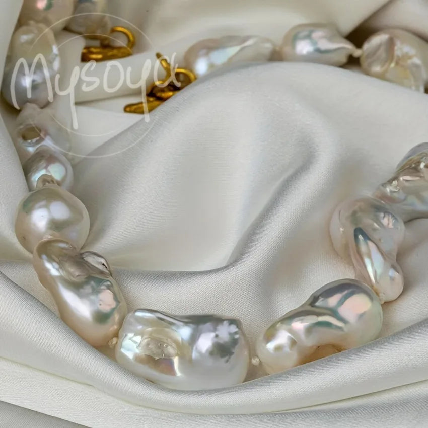 MYSOYA 14-18mm White Baroque Freshwater Pearl Necklace Large Natural Classic Elegant Pearl Collar Gift Box For Wedding Birthday