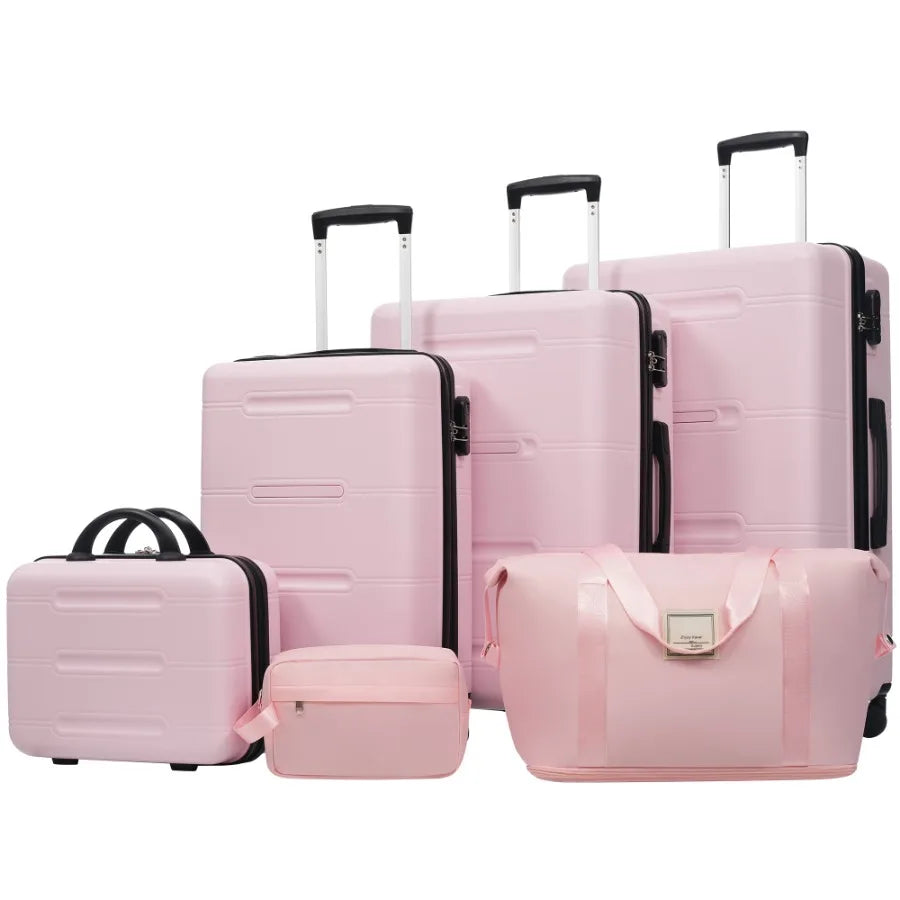 6 Piece Luggage Set, Lightweight Hardshell Suitcase With Double Spinner Wheels Handle Password Lock, 14 IN Cosmetic Case 20-24-