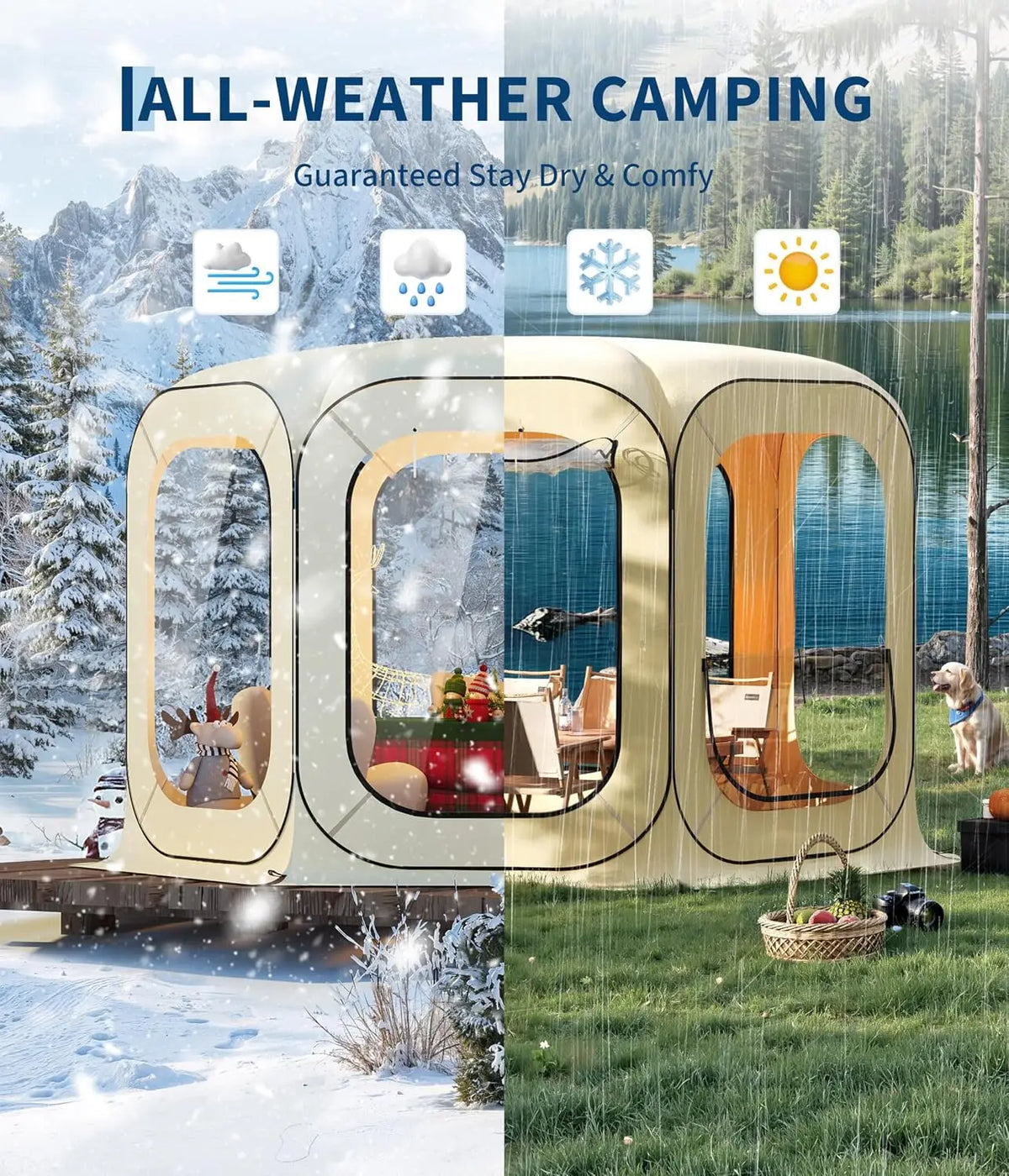 Tacleekii 10FT 12FT Pop Up Screen Tent Portable Screen House Room Instant Bubble Tent Shelter, Rainproof Camping Sun Shelter Coldproof for Patio, Backyard, Deck, Sports Events