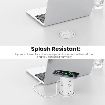Pop-Up Countertop Outlet with 15W Wireless Charger, 4 USB Ports, 8 AC Sockets, Space-Saving Design for Kitchen & Office