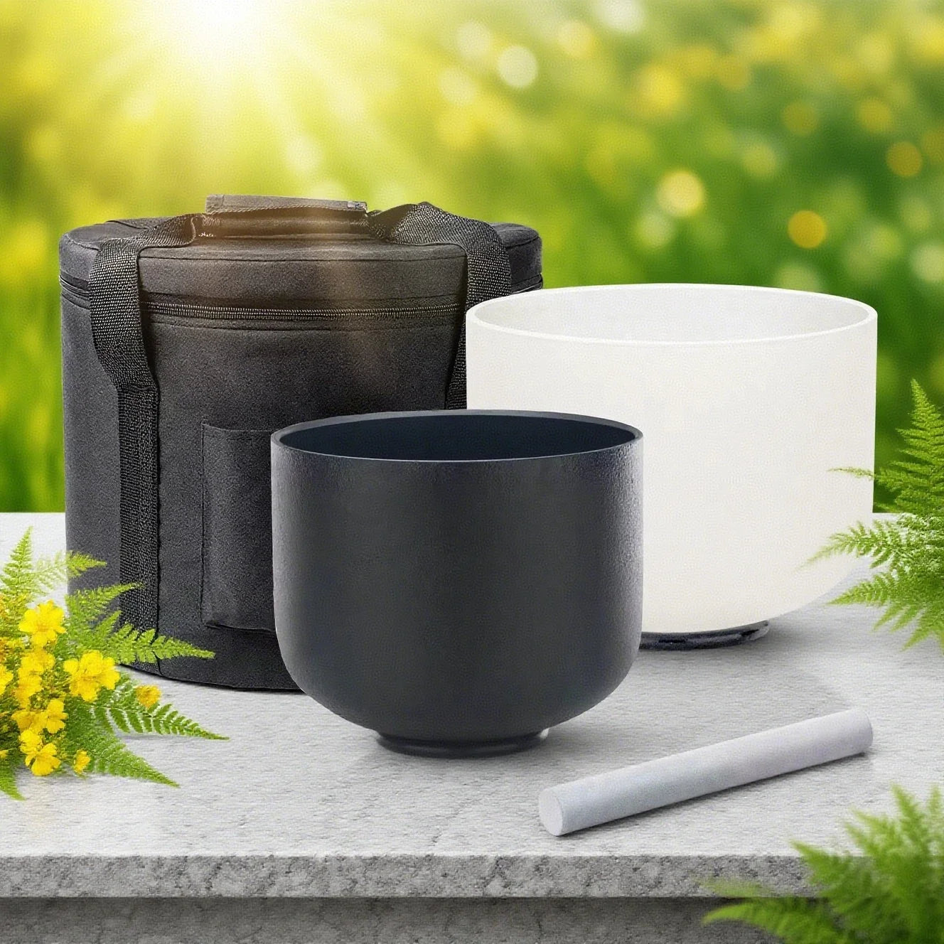 2 PCS Yin and Yang 432 Hz Crystal Singing Bowl Set 8"A Black and 10"F White Sound Meditation Mutual Attraction Chakra Bowls wit