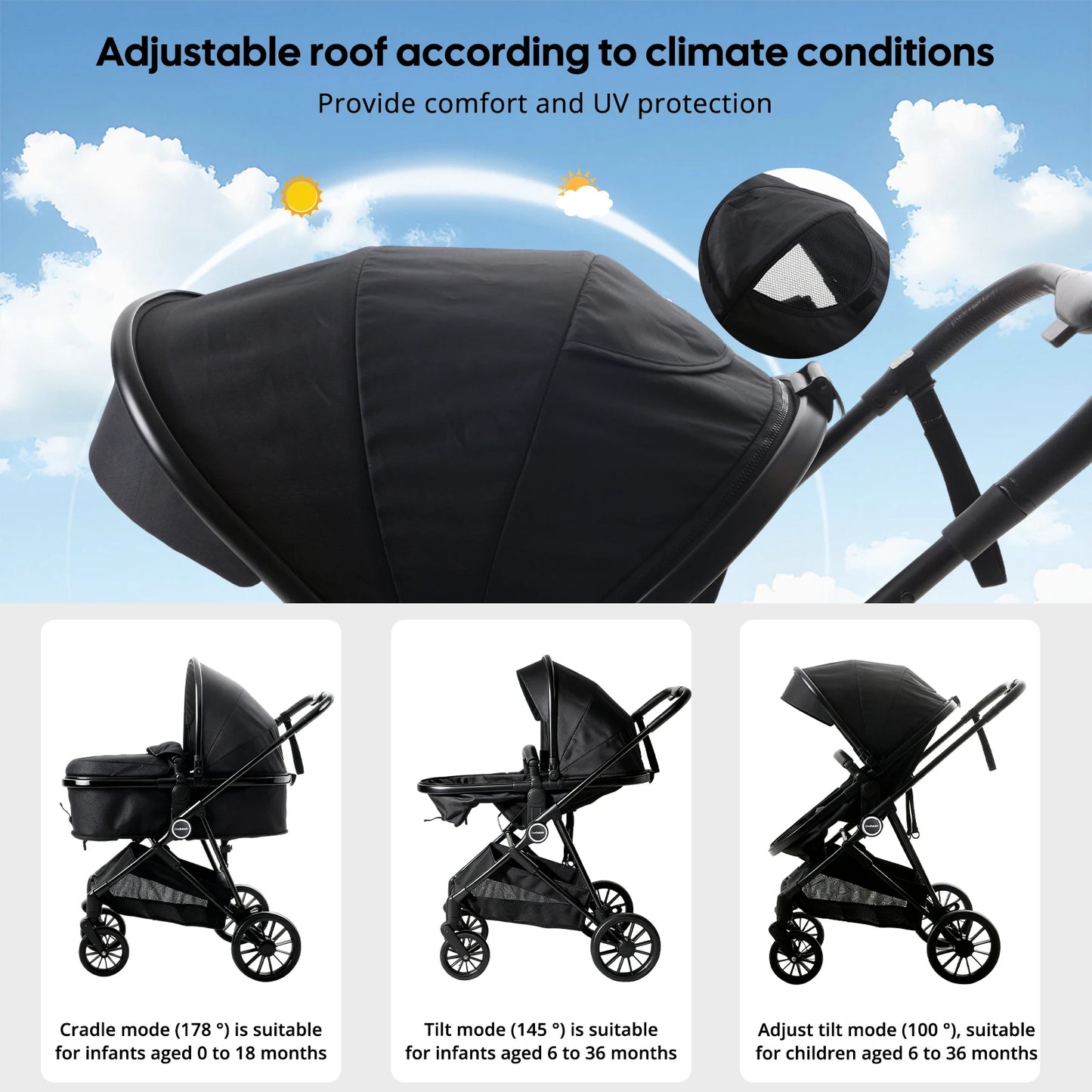 Foldable newborn stroller, Baby Stroller 2-in-1, outdoor camping vehicle, can be pushed in both directions, Festival gifts