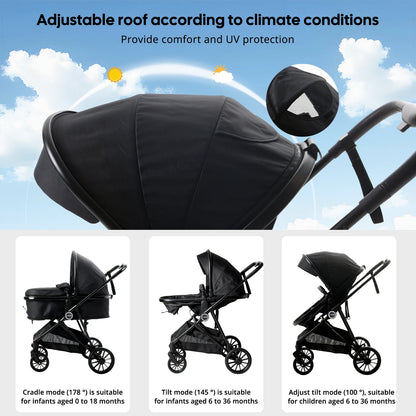 Foldable newborn stroller, Baby Stroller 2-in-1, outdoor camping vehicle, can be pushed in both directions, Festival gifts