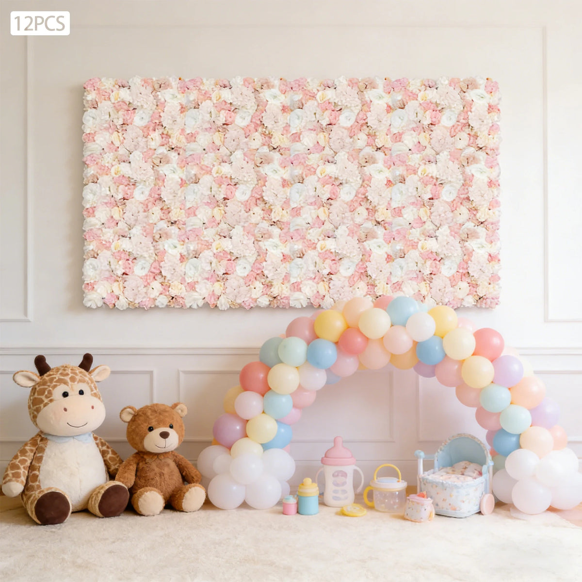 12PCS Flower Walls Silk 60*40cm White Yellow Pink for Wedding Birthday Party Backdrop Decor