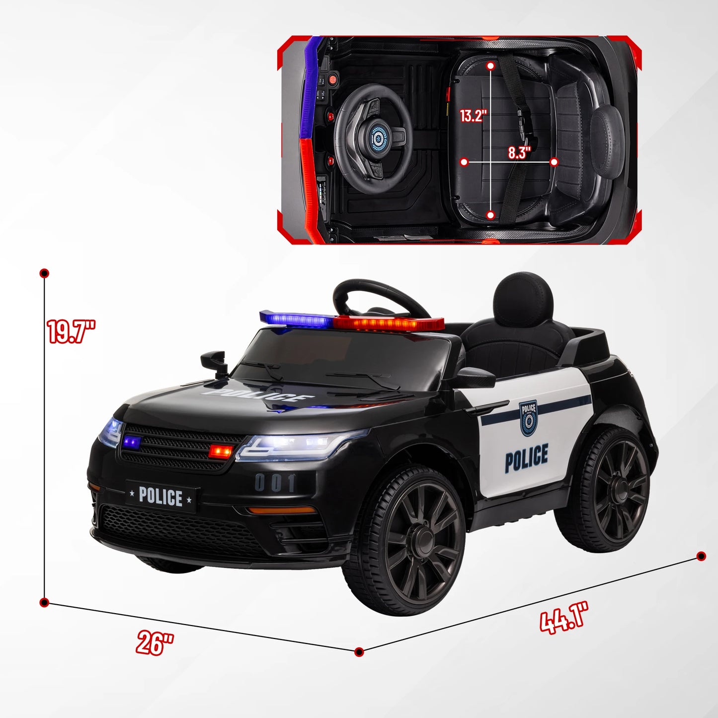 12V Kids Ride on Police Car with Remote Control, Black