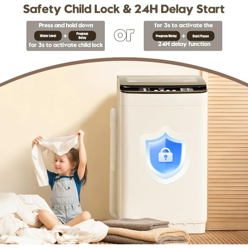 28 lbs Portable Washing Machine, Fully Automatic Portable Washer with LED Display, 10 Wash Cycles, 5 Water Levels