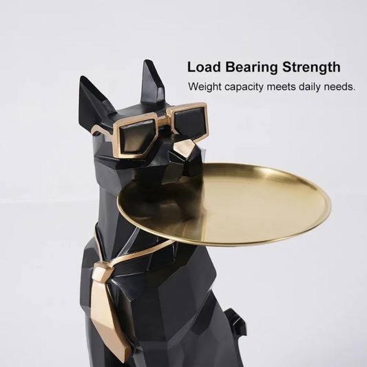 homary Modern Resin Dog Sculpture Geometric Standing Statue Cute Side Table Tray End Table with Tissue Storage (Black)