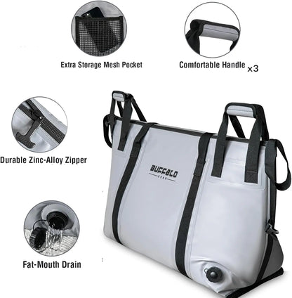Insulated Fish Bag Cooler Flat Bottom-27.5QT 58QT Waterproof Fish Kill Bag,Fishing Bag Leakproof Fish Cooler