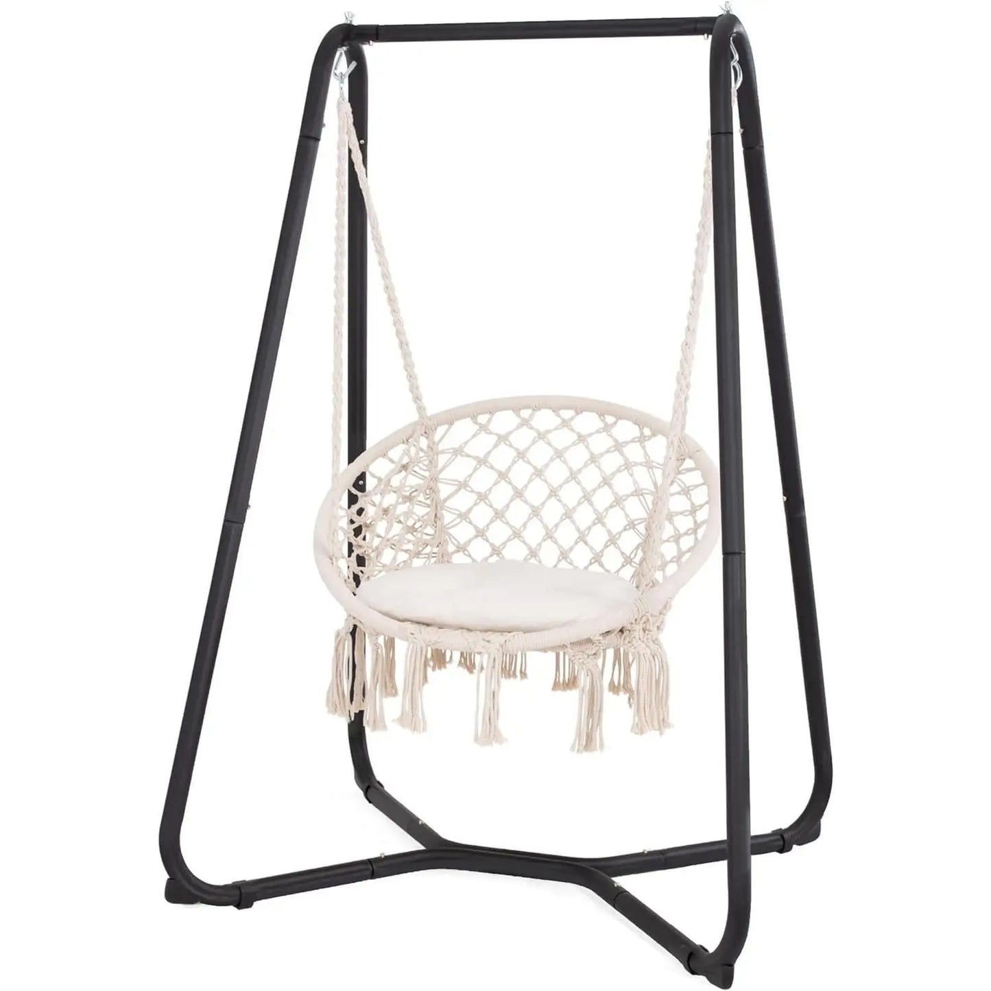 Patio Swing Chair with Stand and Cushion, Heavy Duty Hanging Chair with Stand for Bedroom, 330 lbs Capacity, Patent Pending,