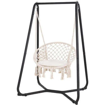 Patio Swing Chair with Stand and Cushion, Heavy Duty Hanging Chair with Stand for Bedroom, 330 lbs Capacity, Patent Pending,