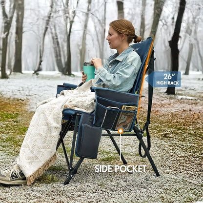 Heated Camping Chair with Adjustable Warmth, High Back Support, 400lbs Capacity, Portable Folding Design for Outdoor Sports