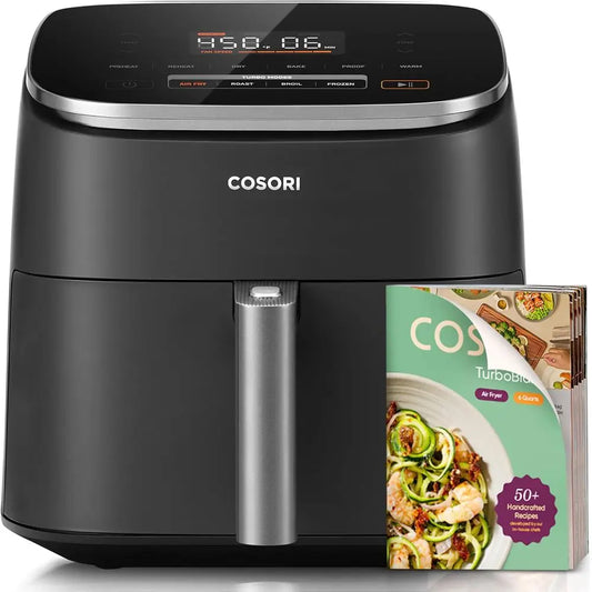 6 Qt TurboBlaze Air Fryer, Premium Coating, 90°–450°, Precise Heating, Roast, Bake, Broil, Dry, Frozen, Proof, Reheat, Keep Warm