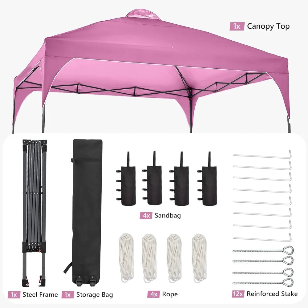 12x12 Pop-Up Outdoor Canopy Tent, Portable Sunshade, Ideal for Gardens/Outdoor Settings/Wedding Parties & Events, Pink Edition.