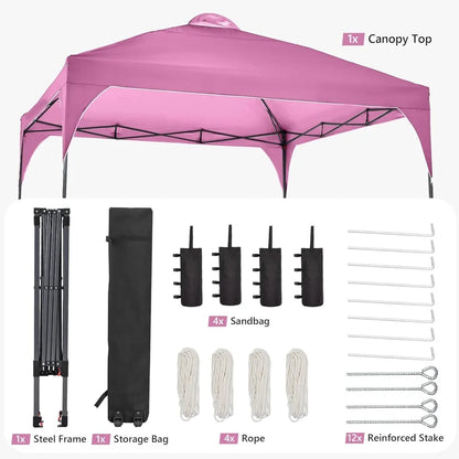 12x12 Pop-Up Outdoor Canopy Tent, Portable Sunshade, Ideal for Gardens/Outdoor Settings/Wedding Parties & Events, Pink Edition.