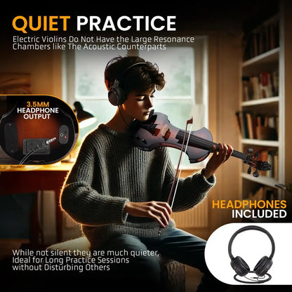 4/4 Silent Electric Violin, Solid Wood, 10W Amp, Complete Kit for Beginners & Professionals