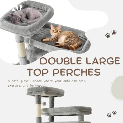 Large 80-Inch Cat Tower with Multiple Scratching Posts, Perches, Caves, Baskets, Stairs, Hammock, and Pompoms for Cats