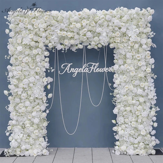 Angela Flower A8240 White Hydrangea Orchid Baby's Breath Cloth Base Square Arch Wedding Backdrop Floral Arrangement Decoration