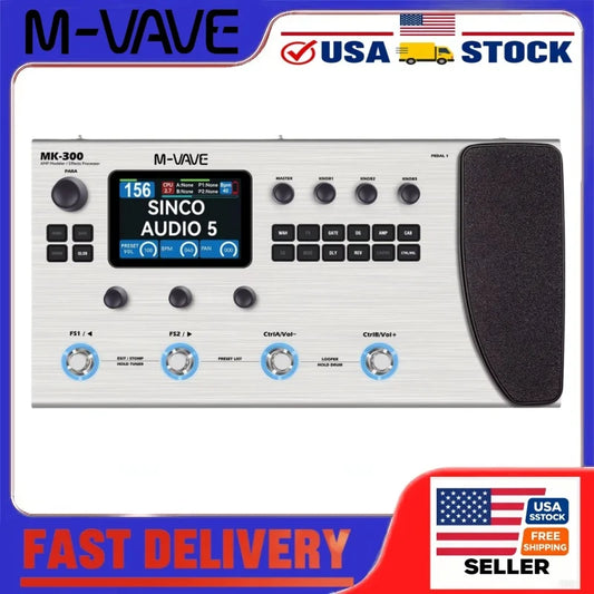 M-VAVE MK300 Guitar Bass Multi Effects Processor 120 Amps 360 Effects 10H Battery 3.5 Inch Touchscreen Stereo Looper