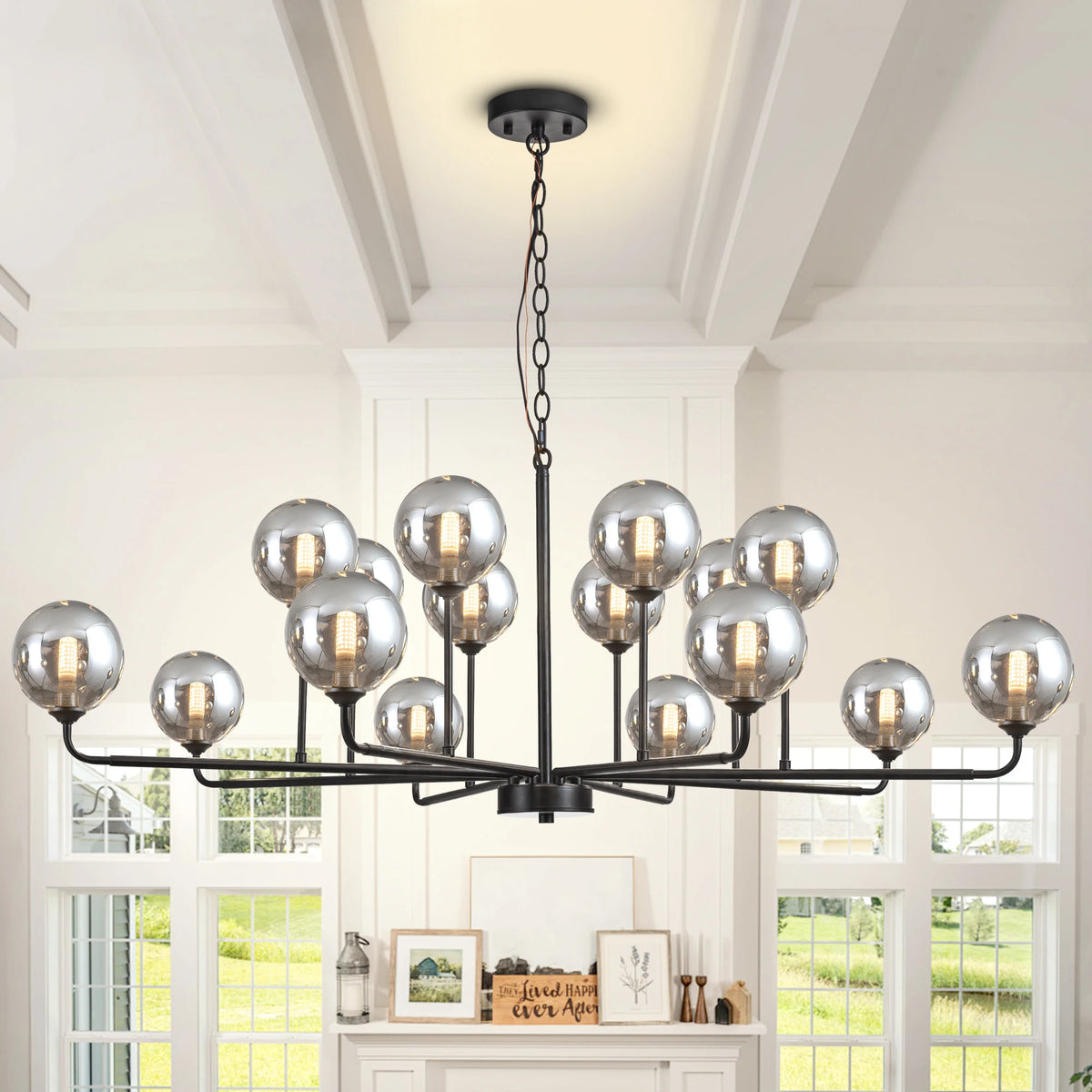 Bubble Glass Chandelier 12/16-Light Chandelier Height Adjustable Dimmable Sputnik Chandeliers for Dining Room Foyer