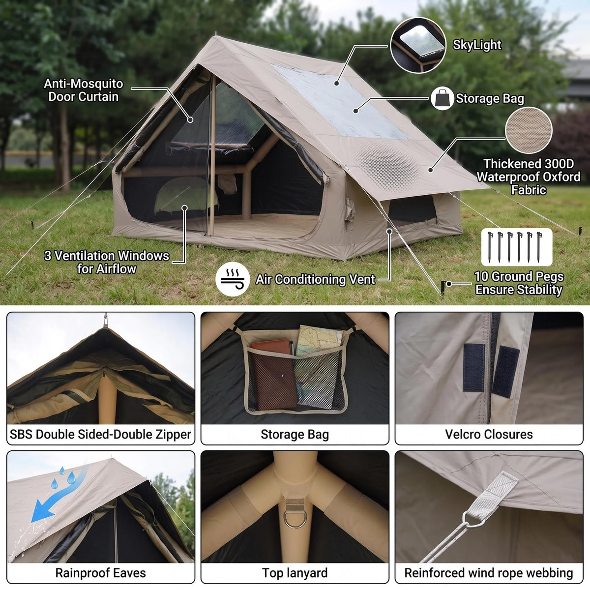 6.3㎡ Inflatable Camping Tent Full Set Outdoor Sunscreen Thicken Oxford Cloth Rainproof Field Overnight Camp Marquee by IHOMEINF