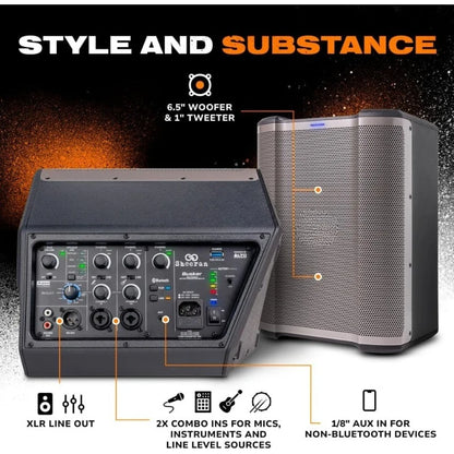 Special Edition Busker - 200W Portable PA Speaker with Rechargeable Battery, Bluetooth, 3-Channel Mixer, Alesis FX, App,