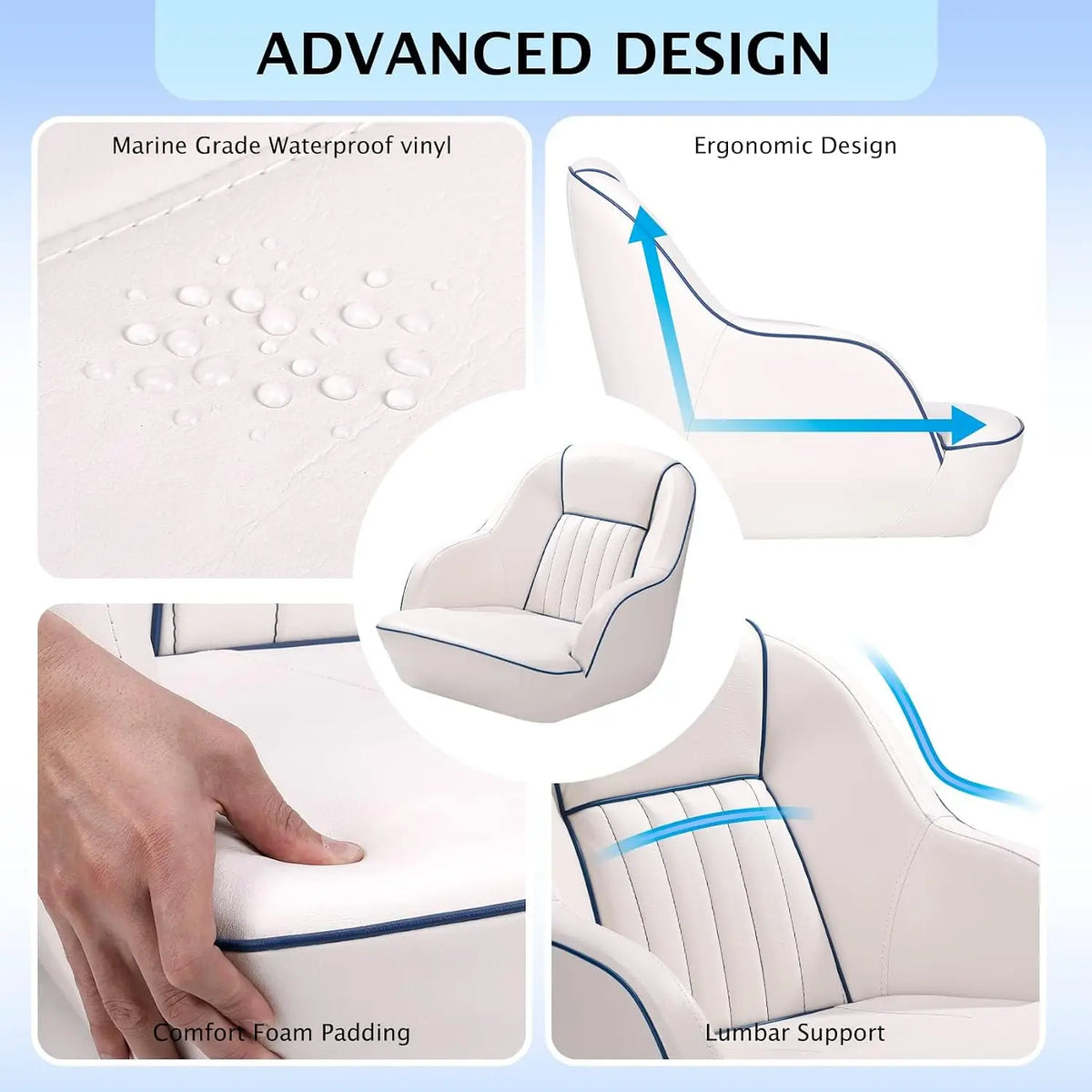 Garvee Boat Seat Backrest Boat Seat Captain Bucket Seat with Thickened Sponge Cushion&Waterproof PVC Leather Waterproof Back Fold-Down Fishing Boat Chair for Ship